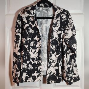 Sag Harbor Black And White Floral Open Front Jacket Size 12